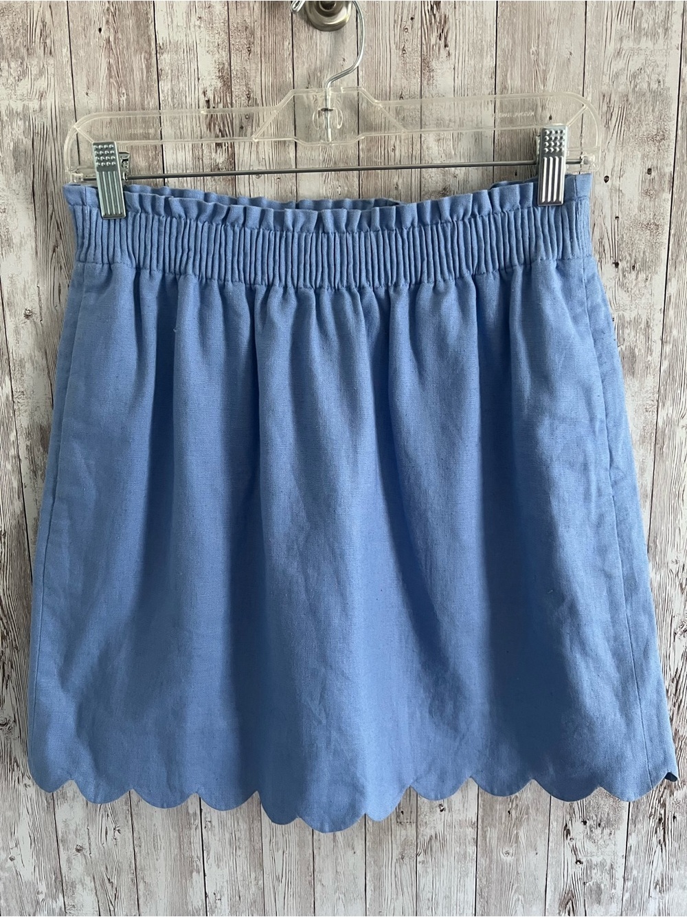 J. Crew French Blue Scallop Hem Cotton Linen Preppy Mini Skirt 4